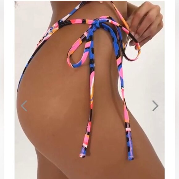 NWT OneOne Swimwear Bikini SET Anaheim Pink Retro Jenna Alexa 90s Print NEW - Picture 9 of 10